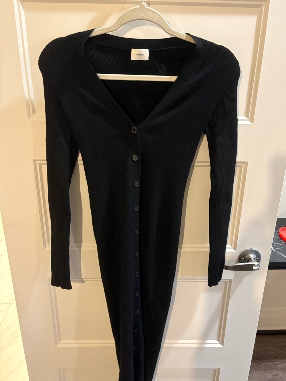 Wilfred Black Ribbed Button-Front Long Sleeve Dress